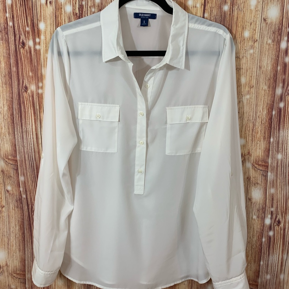 Old Navy Button Down Blouse Size Large Creme - image 2